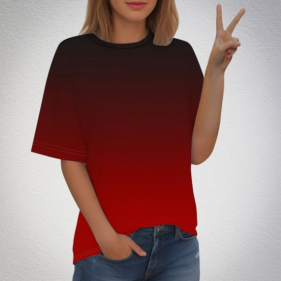 Sevevn Women's Fashion Printed T-shirt Short Sleeves Blouse Round Neck Casual Tops Wine M Great Gifts for Less
