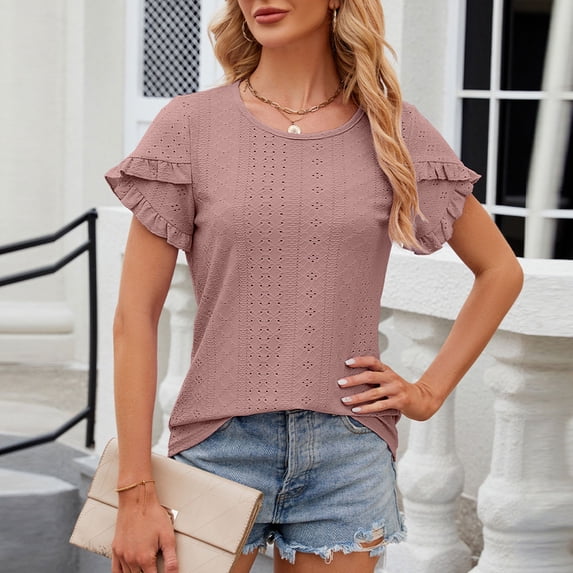 Sevevn Women's Fashion Round Neck Short Sleeve Shirt Casual Loose Shirt Tops Womens Short Sleeve Tees