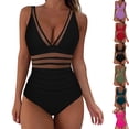 thumbnail image 1 of Sevevn Women's Tummy Control Swimsuits Mesh One Piece Bathing Suits Slimming V Neck Swimwear, 1 of 4