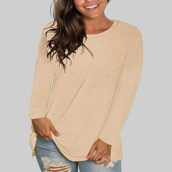 Sevevn Women's Fashion Solid Loose Long Sleeve T-shirt Pullover Tops Khaki XXXXL Sales Today Clearance