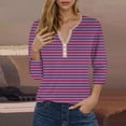 thumbnail image 1 of Sevevn Women's Fashion Stripe Printed Short 3/4 Sleeve Button Loose Blouse V-Neck Casual Tops Hot Pink XL Gift for Adults, 1 of 5