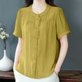 thumbnail image 1 of Sevevn Women's Fashionable Retro Embroidered Round Neck Five Quarter Sleeved Short Sleeved Blouse Summer Savings Yellow XXL, 1 of 5