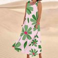 thumbnail image 1 of Sevevn Women's Fashionable Sleeveless And Linen Round Neck Printed Long Dress Green L Gift for Adults, 1 of 4