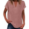 thumbnail image 1 of Sevevn Women's Fashionable Solid Color Imitation And Linen Shoulder Short Sleeved V-Neck T-Shirt, 1 of 5