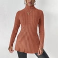 thumbnail image 1 of Sevevn Women's Fashionable Turtleneck Sweater Slim Waist Lower Slit Long Sleeve Sweater Long Sleeve Turtleneck Top Brown M Deal of the Week, 1 of 5