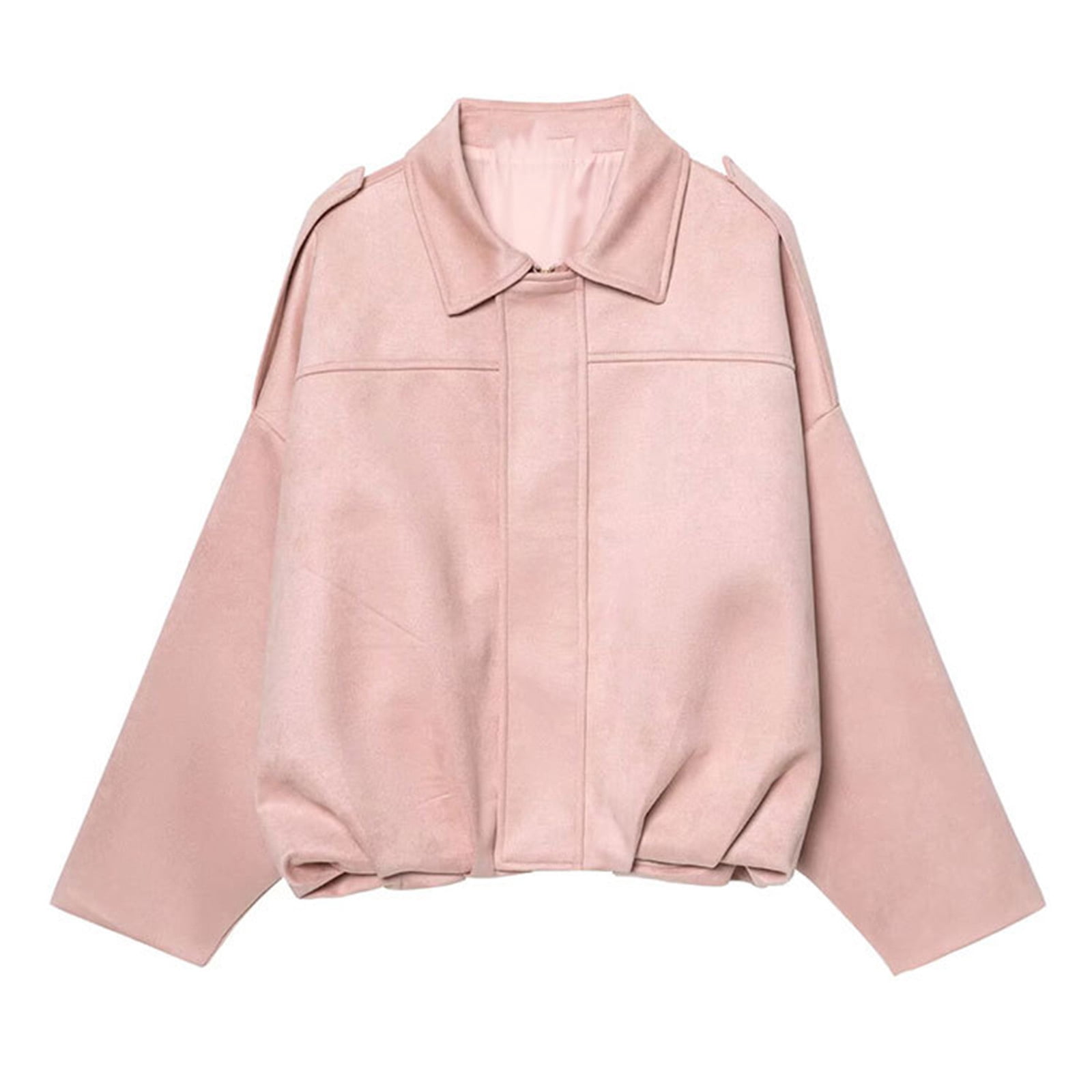 Women's Faux Suede Bomber Jacket Spring Pilot Coat Casual Trendy Oversized Long Sleeves Outerwear