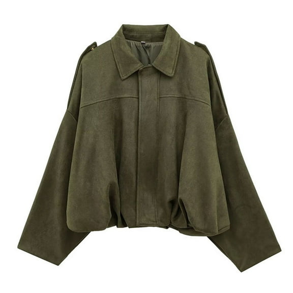Sevevn Women's Faux Suede Bomber Jacket Spring Lapel Coat Casual Oversized Long Sleeves Trendy Streetwear Outerwear