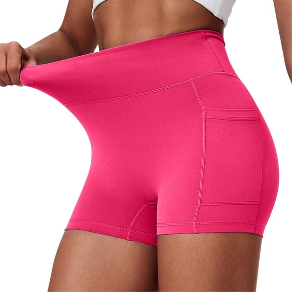 Sevevn Women's Fitness Outdoor High Waisted Yoga Clothes For Running Riding Sports Solid Color Pocket Yoga Pants Shorts With Pocket