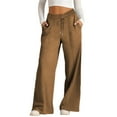 thumbnail image 1 of Sevevn Women's Front Seam Wide Leg Palazzo Sweatpants Drawstring Elastic High Waist Casual Trousers with Side Pockets Coffee L, 1 of 9