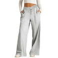 thumbnail image 1 of Sevevn Women's Front Seam Wide Leg Palazzo Sweatpants Drawstring Elastic High Waist Casual Trousers with Side Pockets Gray L, 1 of 9