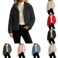 thumbnail image 1 of Sevevn Women's Fuzzy Fleece Cropped Jacket Stand Collar Button Down Long Sleeve Warm Sherpa Short Coat Black XS, 1 of 6