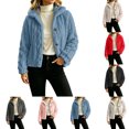 thumbnail image 1 of Sevevn Women's Fuzzy Fleece Cropped Jacket Stand Collar Button Down Long Sleeve Warm Sherpa Short Coat Blue XXL, 1 of 6