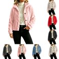 thumbnail image 1 of Sevevn Women's Fuzzy Fleece Cropped Jacket Stand Collar Button Down Long Sleeve Warm Sherpa Short Coat Pink L, 1 of 6