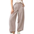 thumbnail image 1 of Sevevn Women's Gingham Check Wide Leg Cropped Casual Pants Mid Waist Button Design With Side Pockets For Cozy Fall Daily Wear, 1 of 8