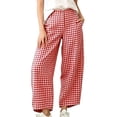 thumbnail image 1 of Sevevn Women's Gingham Check Wide Leg Cropped Casual Pants Mid Waist Button Design With Side Pockets For Cozy Fall Daily Wear, 1 of 8