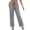 thumbnail image 1 of Sevevn Women's Glitter Sequin Straight Wide Leg Casual Pants Elastic Drawstring High Waist Trousers with Pockets Multi-Occasion Party Night Out Wear, 1 of 6
