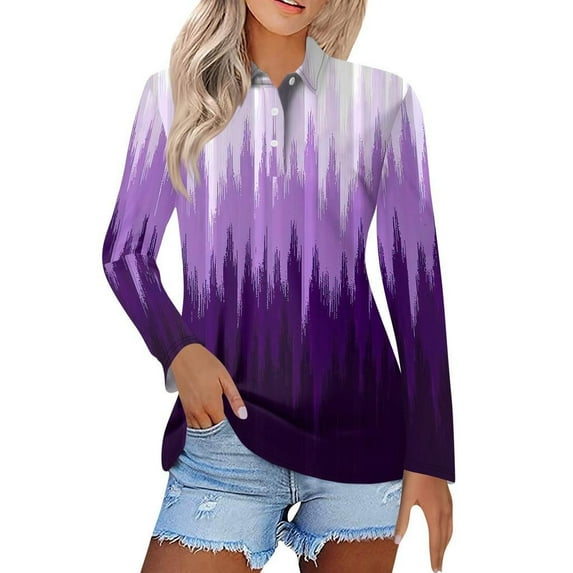 Sevevn Women's Gradient Casual Long Sleeved Button Up Collar Shirt Fashionable Blouse Tops Purple S Christmas Deals
