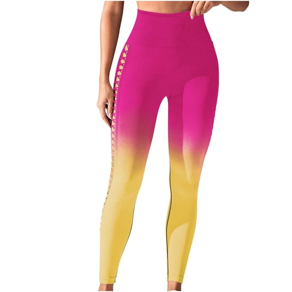 Sevevn Women's Gradient High Waist Side Mesh Yoga Leggings Fitness Hip Tight Sports Yoga Pants