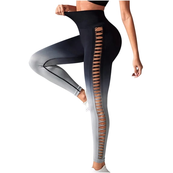 Sevevn Women's Gradient High Waist Side Mesh Yoga Leggings Fitness Hip Tight Sports Yoga Pants