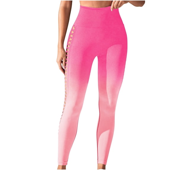 Sevevn Women's Gradient High Waist Side Mesh Yoga Leggings Fitness Hip Tight Sports Yoga Pants