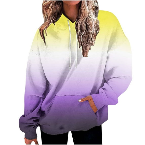 Sevevn Women's Gradient Loose Long Sleeve Hoodie Sweater Top Yellow XXL Clearance Sales Online Deals