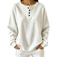 thumbnail image 1 of Sevevn Women's Henley Half Button Fleece Loose Long Sleeve Pullover Sweatshirt Fall Winter, 1 of 5