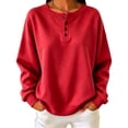thumbnail image 1 of Sevevn Women's Henley Half Button Fleece Loose Long Sleeve Pullover Sweatshirt Fall Winter, 1 of 5