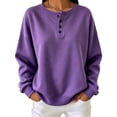 thumbnail image 1 of Sevevn Women's Henley Half Button Fleece Loose Long Sleeve Pullover Sweatshirt Fall Winter, 1 of 5