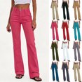 thumbnail image 1 of Sevevn Women's High Waist Bootcut Flare Pants Double Button Front Patch Pocket Vintage Casual Cargo Trousers Hot Pink XL, 1 of 6