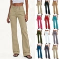 thumbnail image 1 of Sevevn Women's High Waist Bootcut Flare Pants Double Button Front Patch Pocket Vintage Casual Cargo Trousers Khaki S, 1 of 6