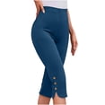 thumbnail image 1 of Sevevn Women's High Waist Capri Leggings Stretchy Cropped Pants with Button Split Hem Detail Blue S, 1 of 8