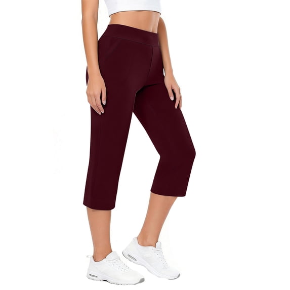 Sevevn Women's High Waist Capri Pants Straight Leg Cropped Pants with Pockets for Everyday Wear Red S