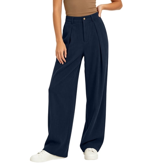 Sevevn Women's High Waist Fixed Waist Pleated Wide Leg Corduroy Pants Single Button Casual Dress Trousers with Side Pockets Soft Vintage Texture Versatile Office Daily Wear