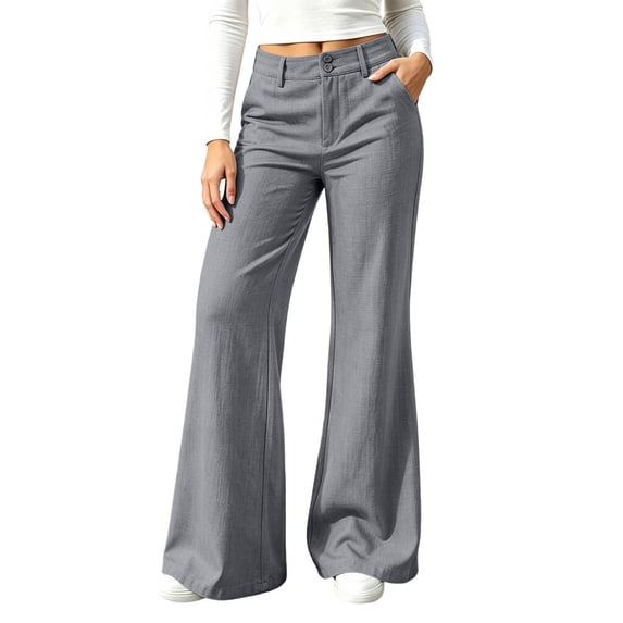 Sevevn Women's High Waist Flared Wide Leg Pants Double Button Closure Casual Trousers with Side Pockets Soft Washed Texture Versatile Daily Vacation Wear