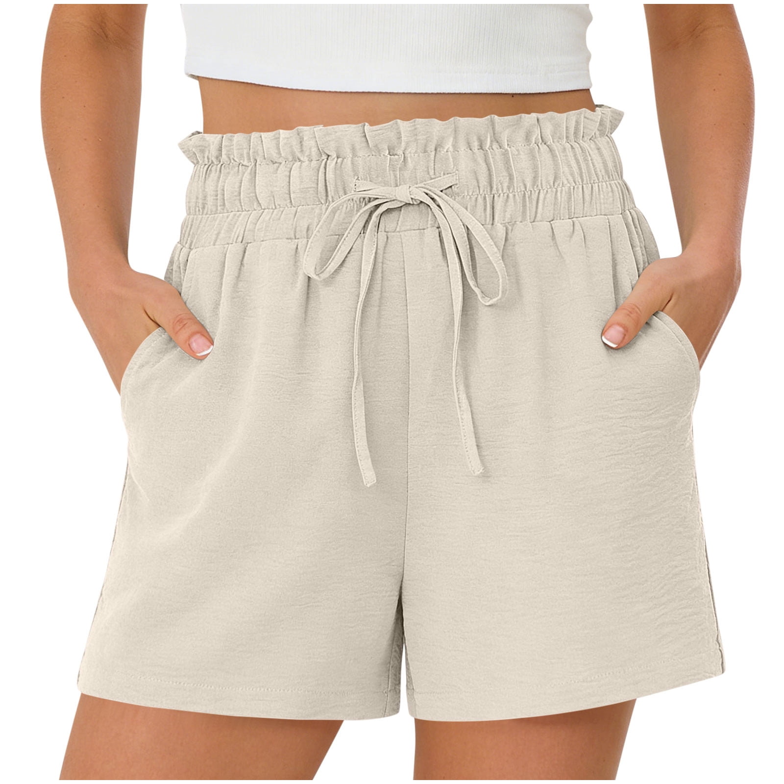 Sevevn Women's High Waist Paperbag Shorts Elastic Waist Drawstring