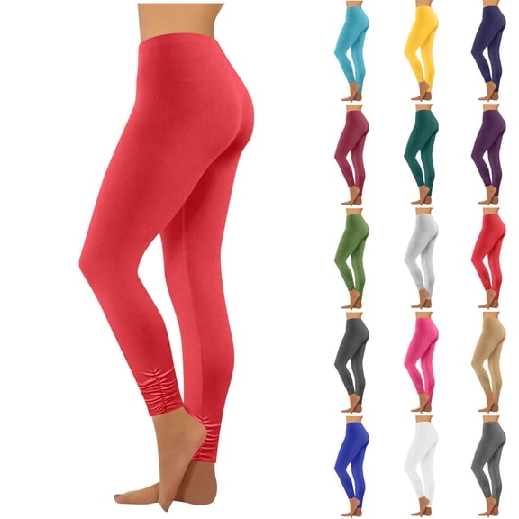 Sevevn Women's High Waisted Leggings Soft Stretchy Skinny Pants Lightweight Slim Fit for Daily Wear Red L