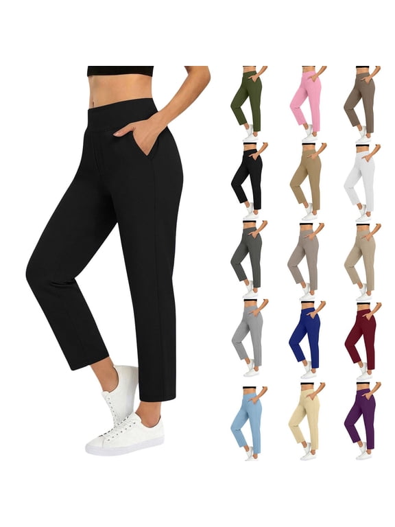 Women’s High Waisted Stretch Pants Casual Slim Fit Ankle Length Trousers Soft Comfortable Elastic Work Pants with Pockets