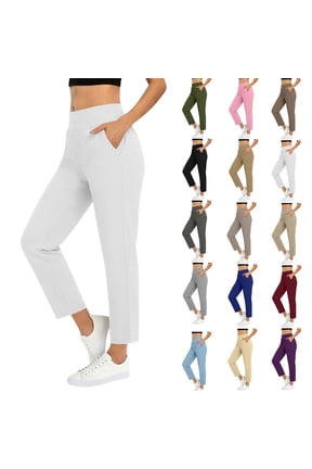 Women’s High Waisted Stretch Pants Casual Slim Fit Ankle Length Trousers Soft Comfortable Elastic Work Pants with Pockets