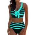 thumbnail image 1 of Sevevn Women's High Waisted Striped Bikini Set Bow Front Two Piece Swimsuit Blue XL, 1 of 3