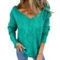 thumbnail image 1 of Sevevn Women's Hollow Pullover V-Neck Solid Color Reversible Long Sleeved Sweater, 1 of 7