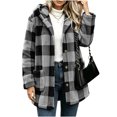 thumbnail image 1 of Sevevn Women's Hooded Plaid Fleece Coat Button‑Front Plaid Sherpa Jacket with Patch Pockets Winter Outerwear Black S, 1 of 7