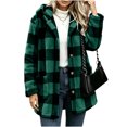 thumbnail image 1 of Sevevn Women's Hooded Plaid Fleece Coat Button‑Front Plaid Sherpa Jacket with Patch Pockets Winter Outerwear Green M, 1 of 7