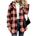 thumbnail image 1 of Sevevn Women's Hooded Plaid Fleece Coat Button‑Front Plaid Sherpa Jacket with Patch Pockets Winter Outerwear Pink 2XL, 1 of 7