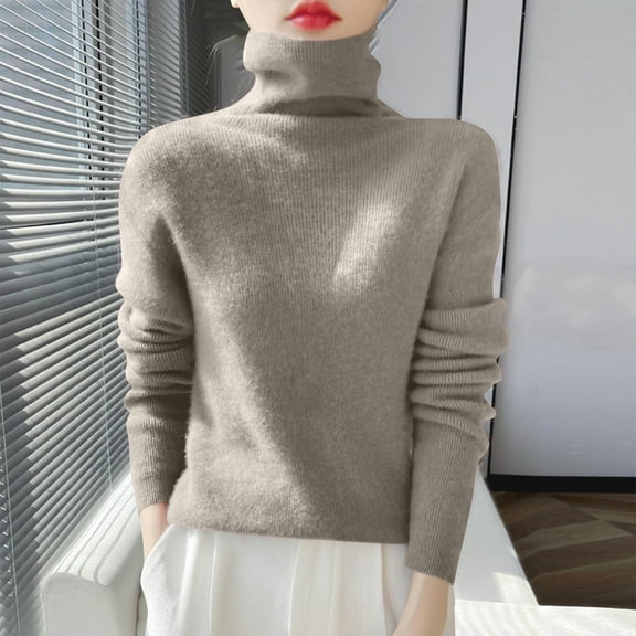 Sevevn Women's Knitted Sweater Base Shirt Long Sleeved Fashionable Turtleneck Top Coffee L Sales Today Clearance