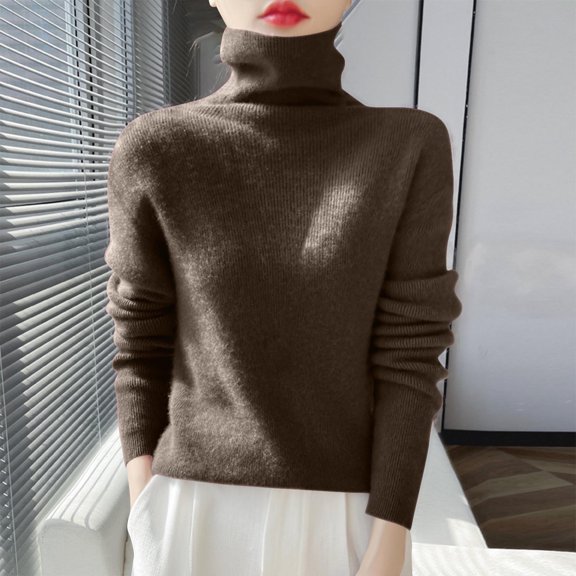Sevevn Women's Knitted Sweater Base Shirt Long Sleeved Fashionable Turtleneck Top Khaki XL Great Gifts for Less