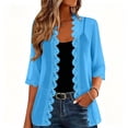 thumbnail image 1 of Sevevn Women's Lace Trim Chiffon Cardigan 3/4 Sleeve Sheer Open Front Cover Up Blue 2XL, 1 of 10