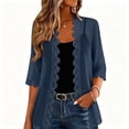 thumbnail image 1 of Sevevn Women's Lace Trim Chiffon Cardigan 3/4 Sleeve Sheer Open Front Cover Up Navy L, 1 of 10