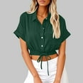 thumbnail image 1 of Sevevn Women's Lapel Short Sleeve Loose Button Cotton And Linen Tunic Summer Work Clothes Short Shirt Blouse Sales Today Clearance Green S, 1 of 6