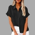 thumbnail image 1 of Sevevn Women's Lapel Short Sleeve Loose Zipper Cotton And Linen Tunic Summer Work Clothes Shirt Blouse Sales Online Black XXL, 1 of 6