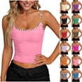 thumbnail image 1 of Sevevn Women’s Leopard Trim Tank Top Sleeveless Fitted Crop Cami Shirt Soft Stretch Casual Summer Top for Workout, Streetwear, Daily Wear Pink L, 1 of 7